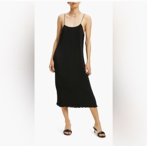 Good American Plissé Midi Dress in black 3/4 NWOT